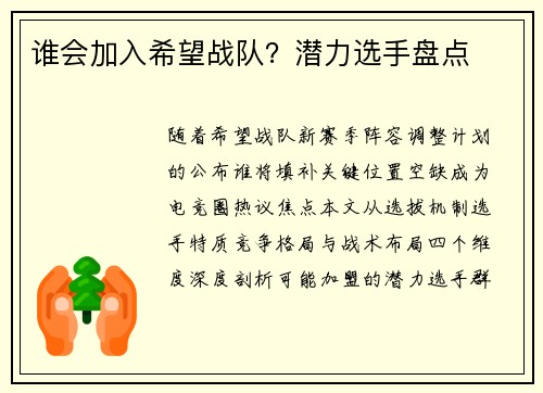 谁会加入希望战队？潜力选手盘点