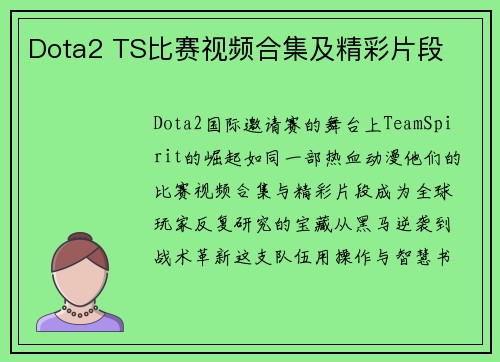 Dota2 TS比赛视频合集及精彩片段